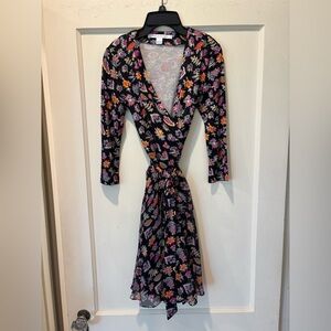 Diane Von Furstenberg Black Floral Long Sleeve Dress